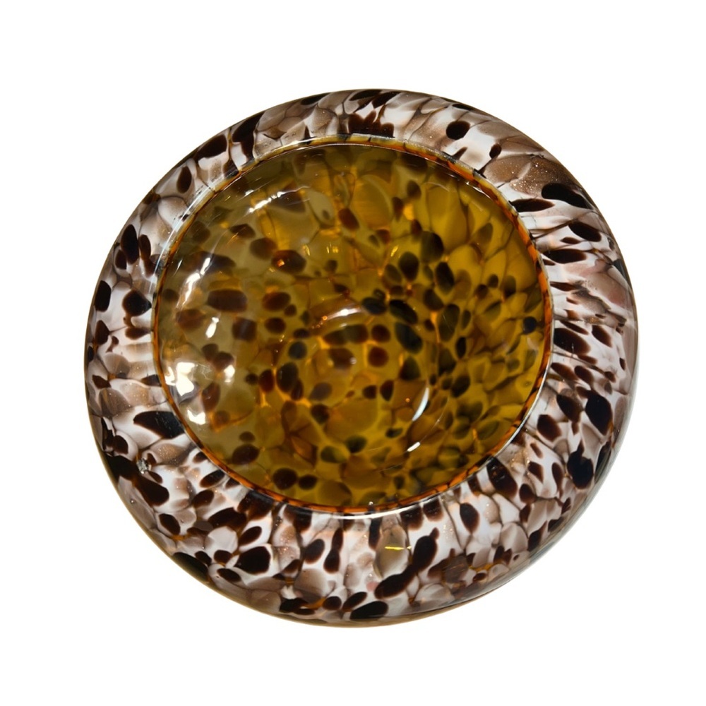 Vintage Murano Style Hand Blown Leopard Tortoiseshell Art Glass Vase Bowl - Picture 4 of 6